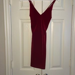 Red strapy velvet mini dress